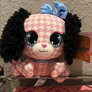 Pink houndstooth PLushes dog